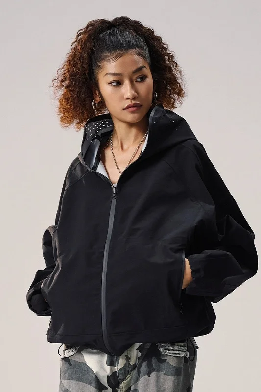 Reversible Demon Hooded Outdoor Jacket Boat Neck Shawl Collar Notched Collar