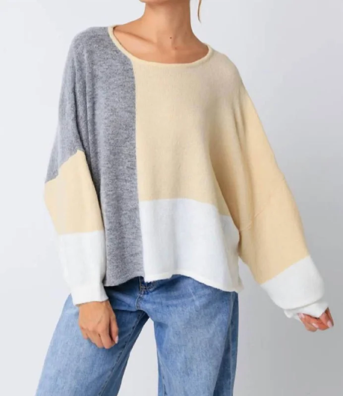 Katie Colorblock Dolman Sleeve Sweater in Multi Glossy Satin Silk