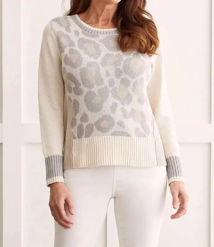Animal Print Crew Sweater In Oyster Plaid Sweater Polka Dot Checkered