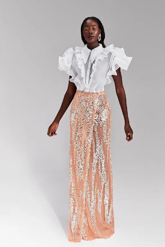 Organza top with fully embellished skirt corduroy skirt cozy