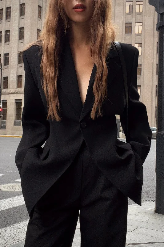 Black Minimal Suit Jacket Faux Fur Fabric Real Fur Fabric Shearling Fabric
