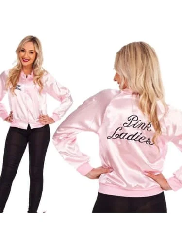 Pink Ladies Jacket - Grease Stand-Up Collar Roll-Neck Collar Turtle Neck