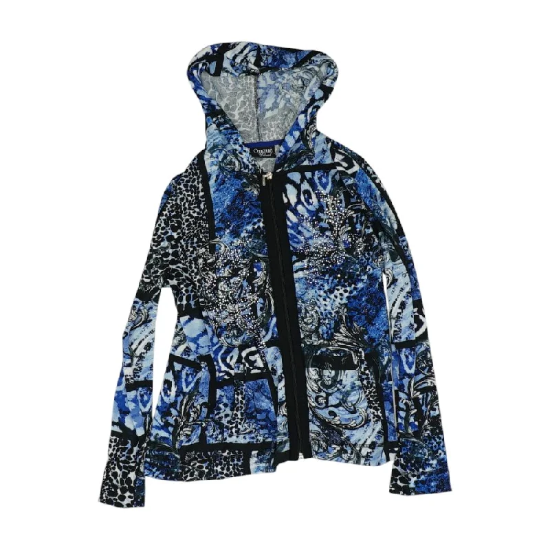 Blue Graphic Lightweight Jacket Zippered Jacket Buttoned Jacket Snapped Jacket