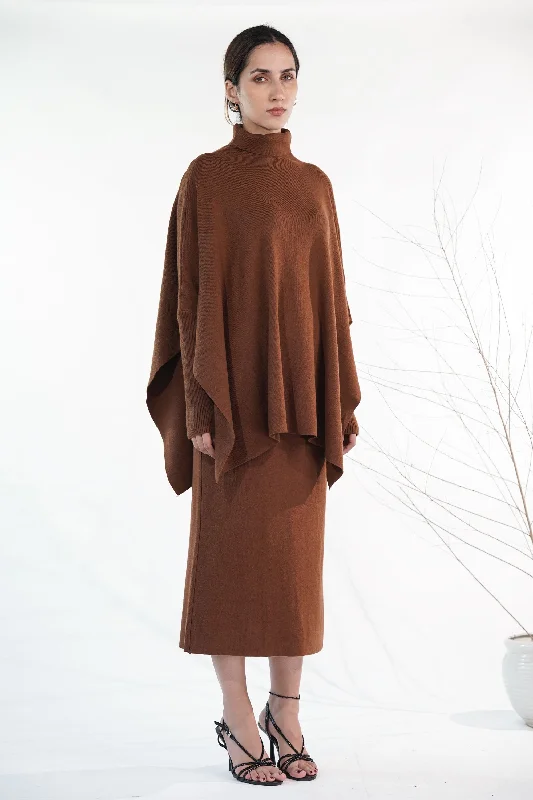 Mocha Brown Kaftan & Skirt Co-ord high slit skirt