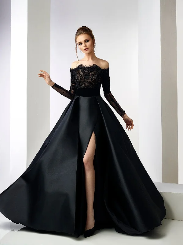 Appliques lace off shoulder top featuring taffeta skirt breathable skirt fabric