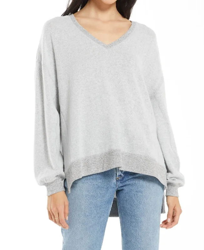 Marietta Fleece Oversized Sweater in Heather Grey Embroidered Appliqued Beaded