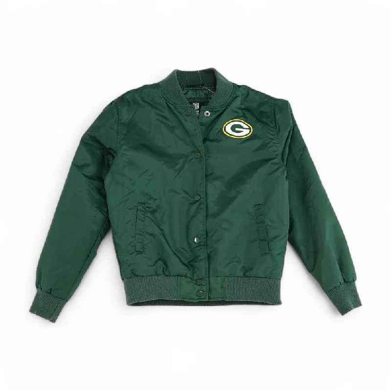 Green Bay Packers Solid Varsity Jacket Welt Pockets Slit Pockets Flap Pockets