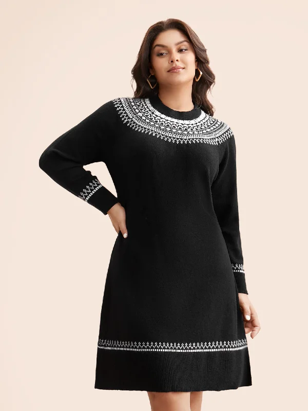 Supersoft Essentials Geo-embroidery Fair Isle Fitted Sweater Dress Hooded Caped Shawl Collar Supersoft Essentials Geo-embroidery Fair Isle Fitted Sweater Dress Hooded Caped Shawl Collar