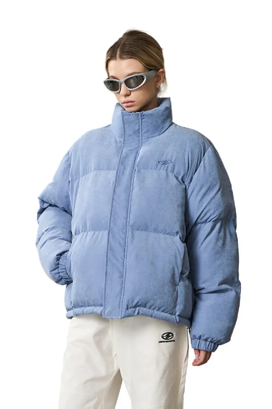 Stand Up Collar Velvet Down Jacket Welt Pockets Slit Pockets Flap Pockets