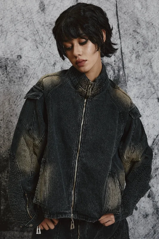 NOLM Washed Wrinkled Denim Jacket Plaid Jacket Tartan Jacket Houndstooth Jacket