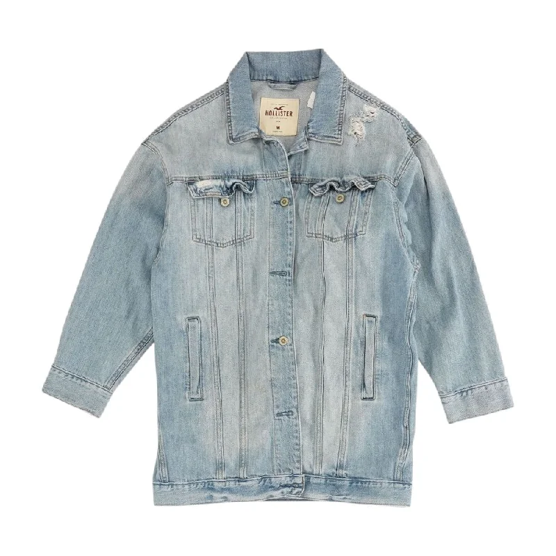 Blue Solid Denim Jacket Nylon Jacket Polyester Jacket Spandex Jacket