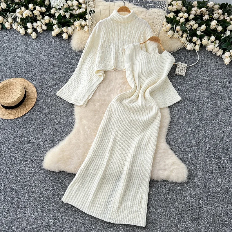 Elana Woolen Dress with Cape Sweater Handmade Hand-knitted Hand-woven