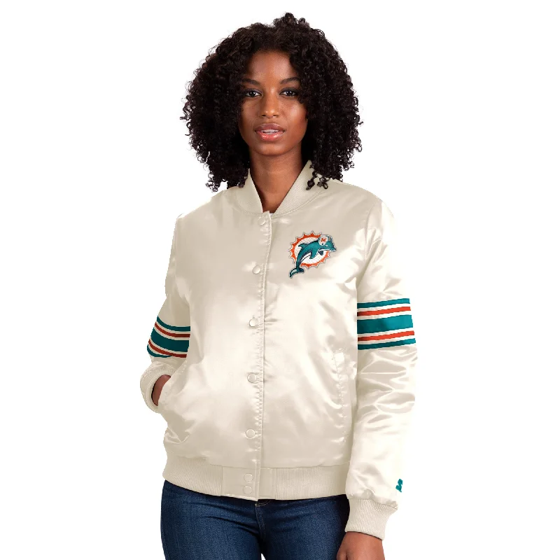 Miami Dolphins Women's Vintage Satin Starter Jacket - Pearl White Jersey Jacket Tulle Jacket Batik Jacket