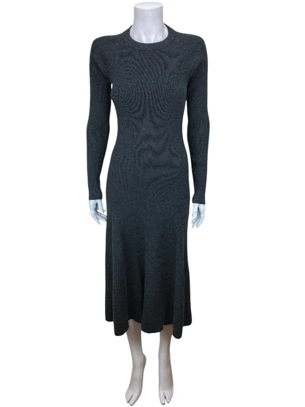 Nordstrom Halogen Women's Ribbed Sweater Dress Charcoal Heather Size XS High Neck Crew Neck V-Neck