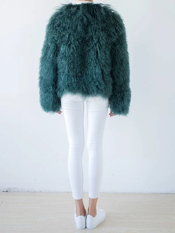 Shearling Jacket Jade Green Notch Collar Peter Pan Collar Cowl Neck