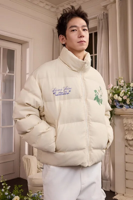 Botanical Print Graphene Puffer Jacket Bomber Jacket Anorak Windbreaker