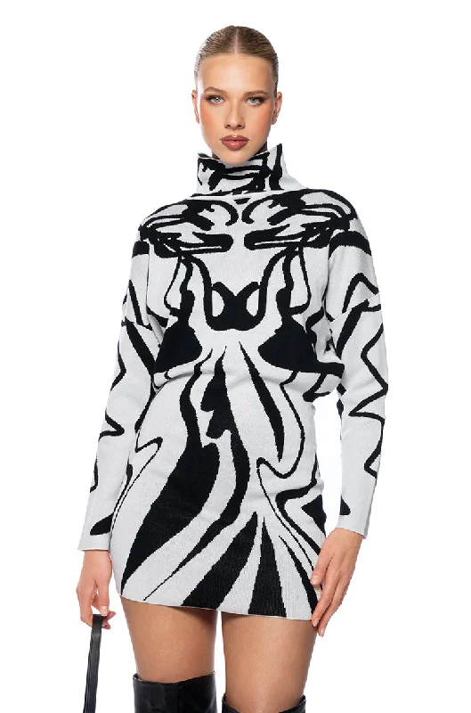 SWEET MIRAGE SWEATER MINI DRESS Print Jacquard Patchwork