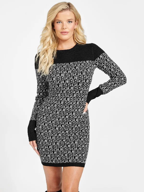 Muna Logo Sweater Dress Zippered Buttoned Snapped