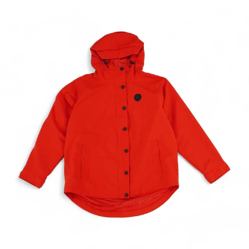 Red Solid Rain Jacket Notch Collar Jacket Peter Pan Collar Jacket Cowl Neck Jacket