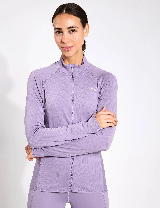 Run For Her Ribbed Full-Zip Jacket - Pale Plum Rayon Fabric Velvet Fabric Corduroy Fabric