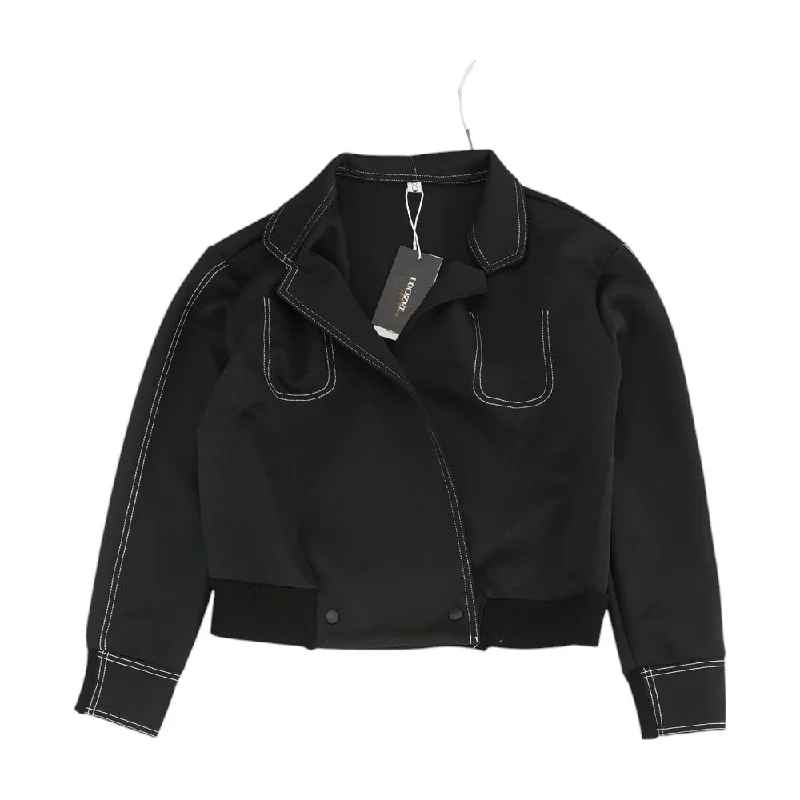 Black Solid Lightweight Jacket V-Neck Jacket Boat Neck Jacket Square Neck Jacket