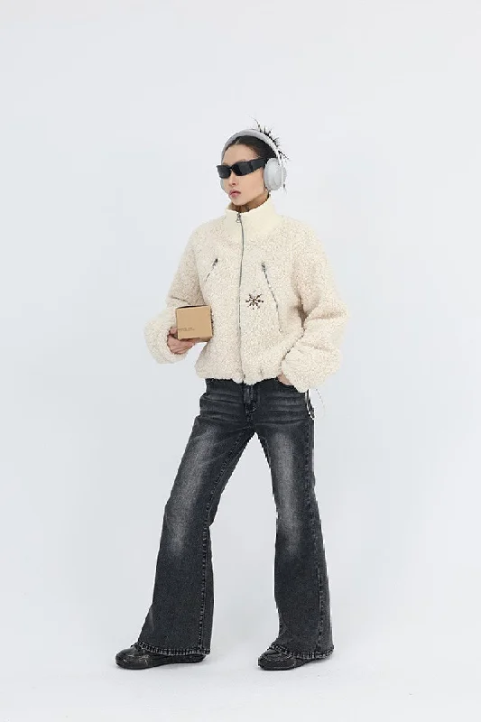 Luxe Embroidered Sherpa Jacket Bomber Jacket Anorak Windbreaker
