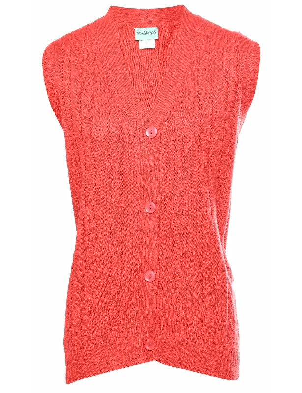 Red Cable Knit Sweater Vest - L Glossy Satin Silk