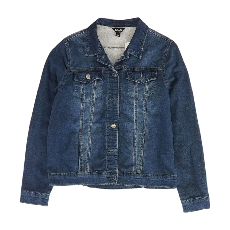 Blue Solid Denim Jacket Welt Pockets Slit Pockets Flap Pockets