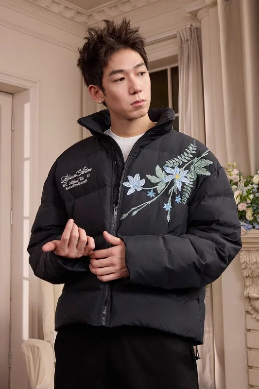 Blue Floral Embroidery Graphene Jacket Ribbed Jacket Pleated Jacket Ruffled Jacket