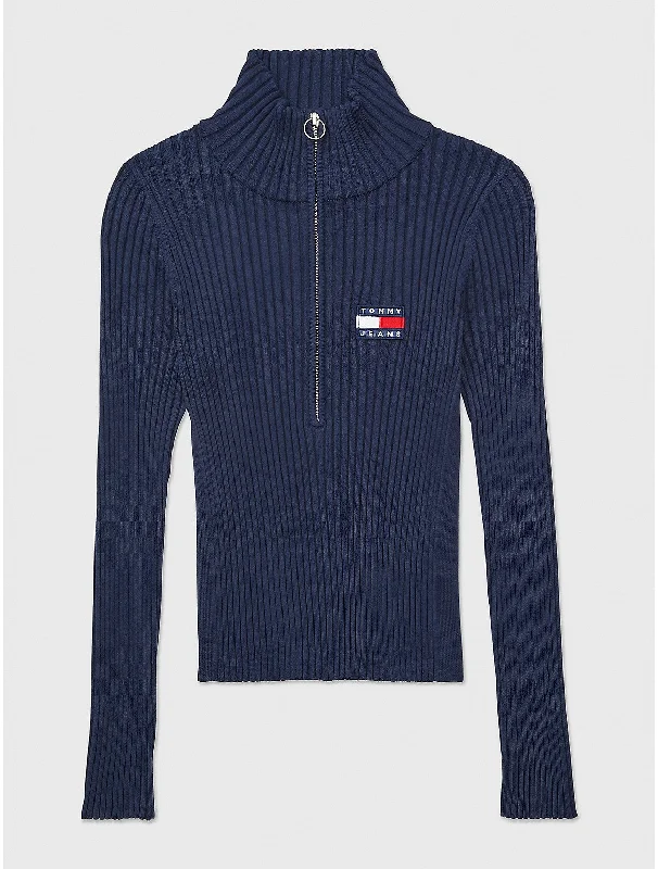 Tommy Hilfiger Women's Flag Half-Zip Sweater Handmade Hand-knitted Hand-woven