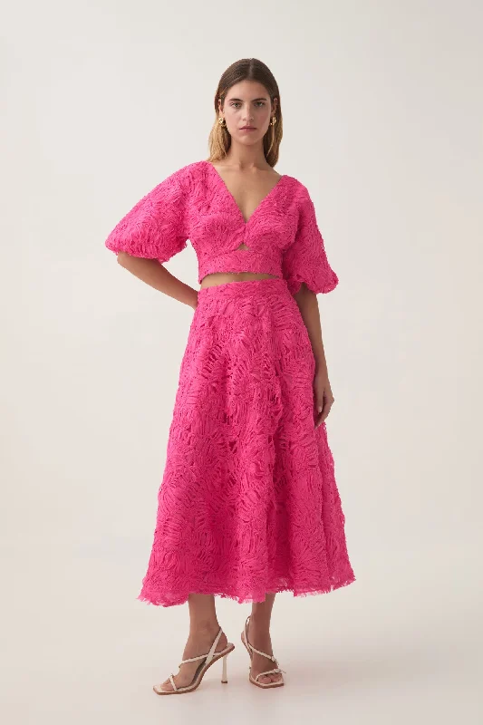 Florential Textured Midi Skirt silk skirt smooth