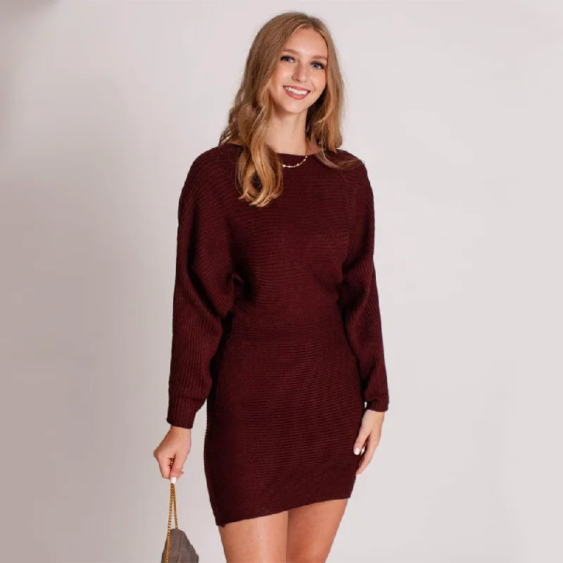 Dolman Sweater Dress (Oxblood) Fleece Sweater Nylon Polyester