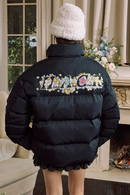 Cutout Cartoon Embroidered Puffer Jacket Tailored Jacket Straight Jacket A-Line Jacket