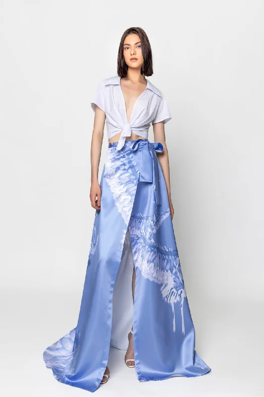 Crepe cropped top with printed skirt corduroy skirt cozy