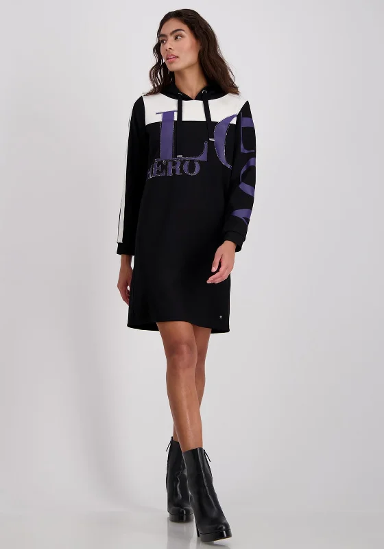 Monari Text Print Hooded Sweater Dress, Black Iron Safe Non-Iron Wrinkle Free