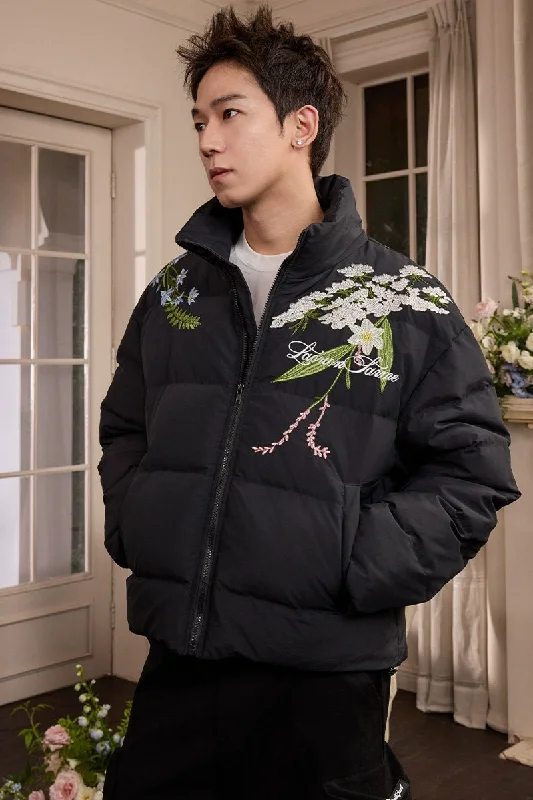 Classic Floral Embroidery Graphene Jacket Zippered Jacket Buttoned Jacket Snapped Jacket