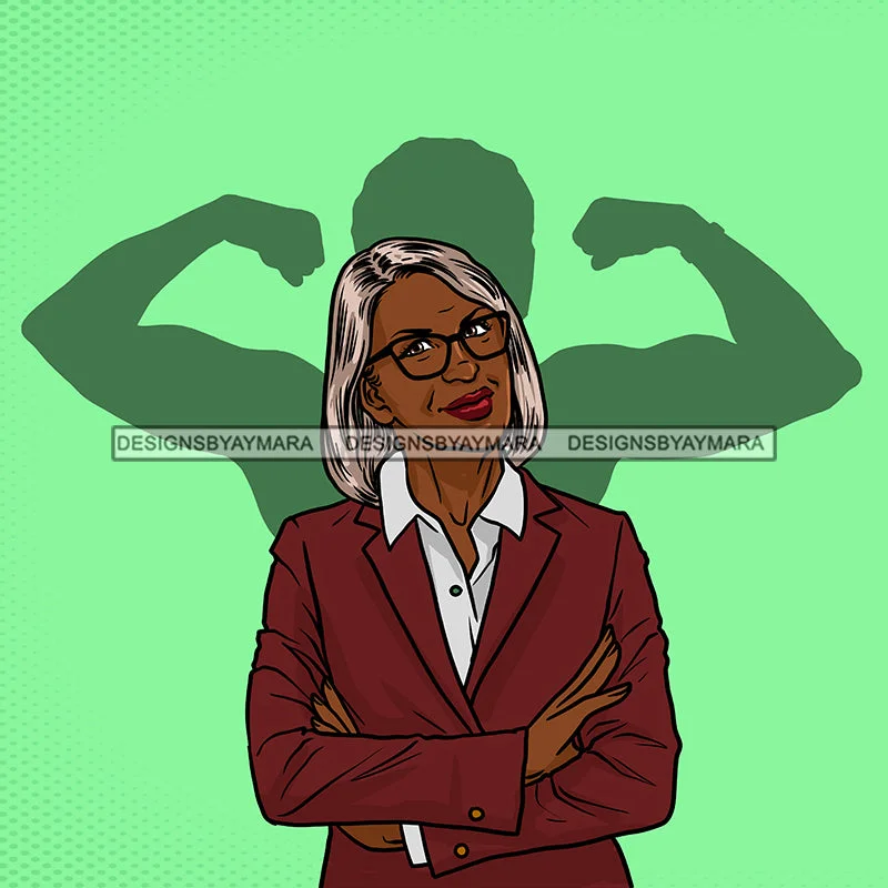Black Woman Senior Citizen Granny Grandma Gray Hair Maroon Burgundy Jacket Eyeglasses Arms Crossed Strong Shadow Green Background Skillz JPG PNG  Clipart Cricut Silhouette Cut Cutting Tailored Jacket Straight Jacket A-Line Jacket