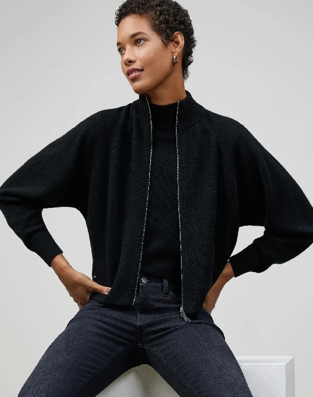 KindCashmere Round Sleeve Zip Front Sweater Zippered Buttoned Snapped