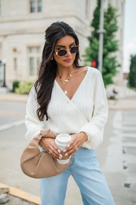 With Love Ivory Wrap Pointelle Sweater FINAL SALE Mesh Sweater Canvas Denim