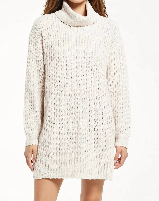 Schaller Open Knit Sweater Dress in Sandstone Iron Safe Non-Iron Wrinkle Free