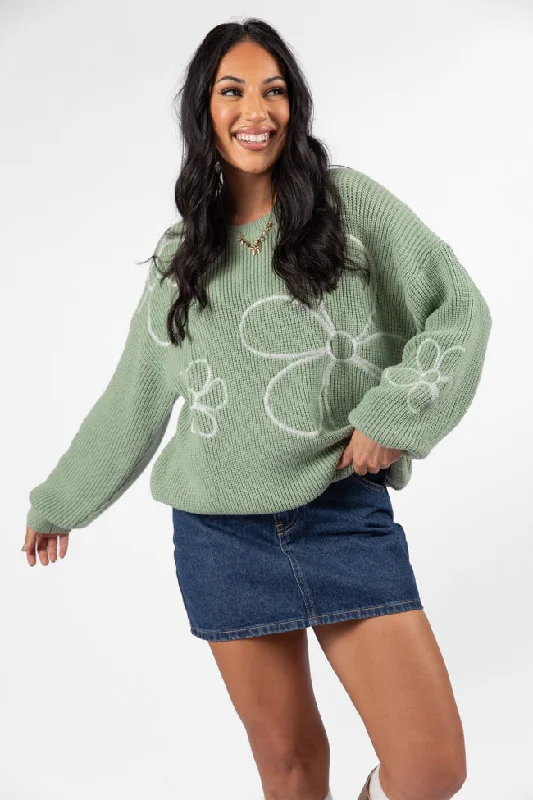 Hold My Hand Sage Floral Sweater FINAL SALE Herringbone Houndstooth Plaid