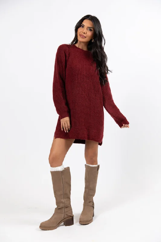 Sweet and Simple Red Crewneck Sweater Dress FINAL SALE Handmade Hand-knitted Hand-woven Sweet and Simple Red Crewneck Sweater Dress FINAL SALE Handmade Hand-knitted Hand-woven