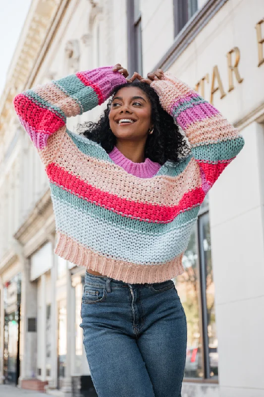 In Line Peach Multi Chunky Striped Sweater FINAL SALE Terry Blend Velvet Blend Canvas Blend In Line Peach Multi Chunky Striped Sweater FINAL SALE Terry Blend Velvet Blend Canvas Blend