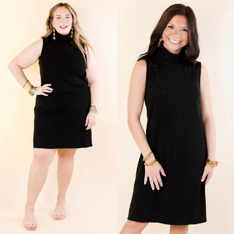 One Love Tank Sweater Dress with Turtle Neck in Black Modern Contemporary Chic