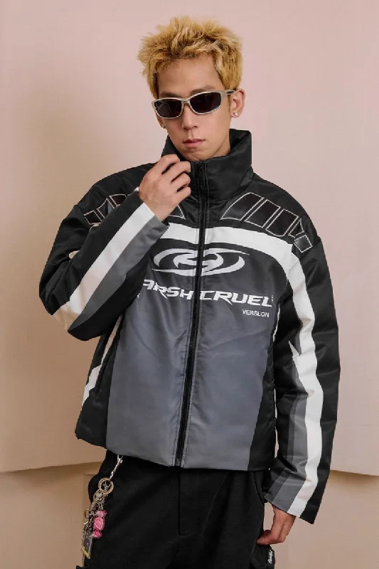 Colorblock Racing Gradient Puffer Jacket Snapped Jacket Toggled Jacket Drawstring Jacket