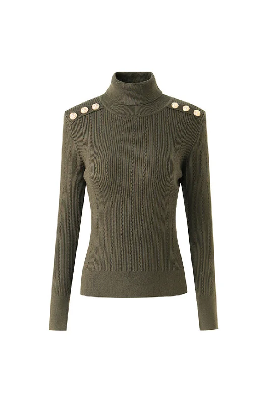 Metallic Button Long Sleeve Wool Blend Turtleneck Ribbed Knit Sweater Elegant Classic Vintage Metallic Button Long Sleeve Wool Blend Turtleneck Ribbed Knit Sweater Elegant Classic Vintage