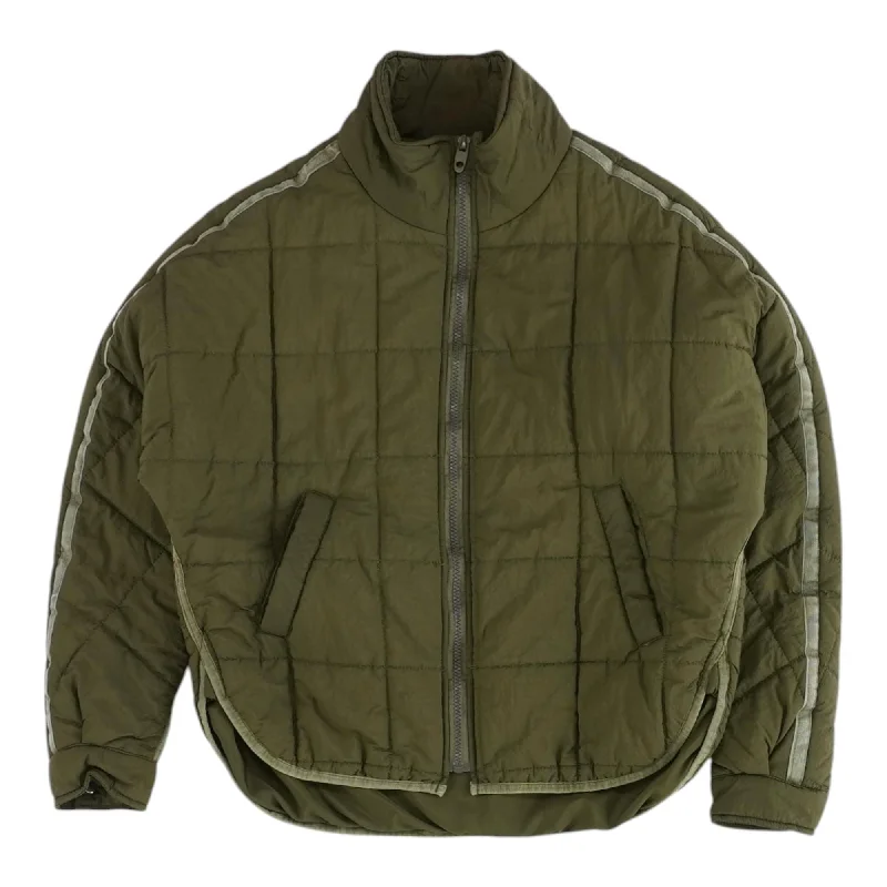 Green Solid Puffer Jacket Trench Coat Raincoat Waterproof Jacket
