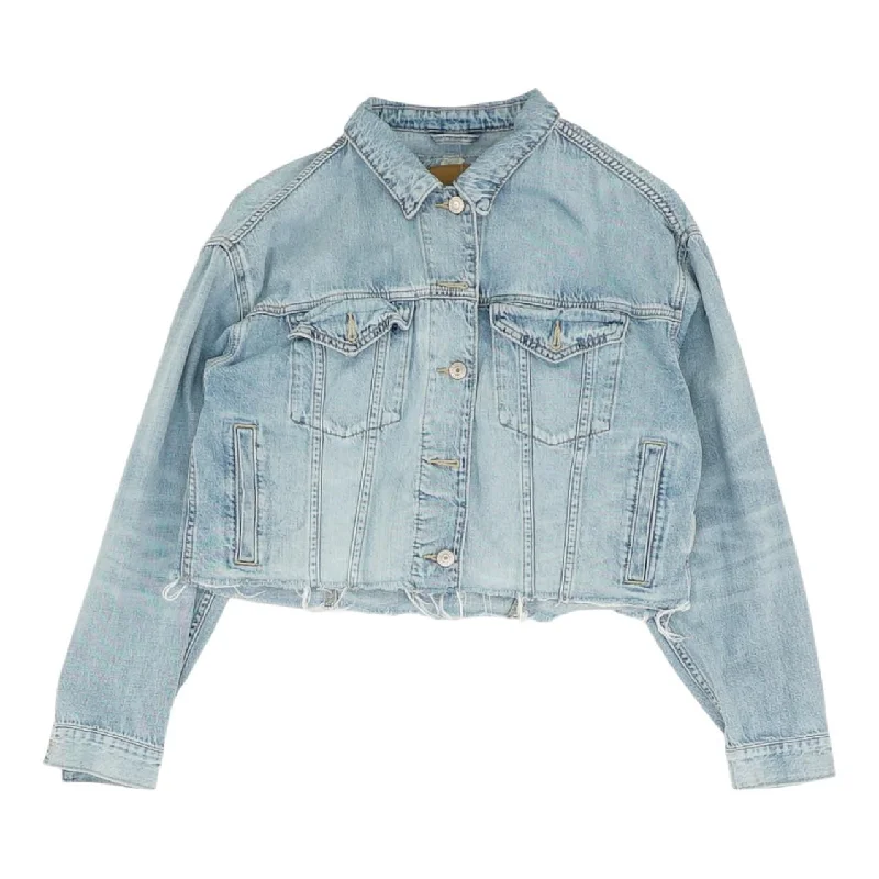 Blue Solid Denim Jacket Denim Fabric Leather Fabric Suede Fabric