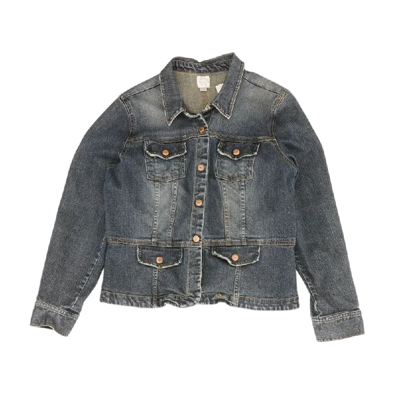Blue Solid Denim Jacket Cardigan Sweater Pullover