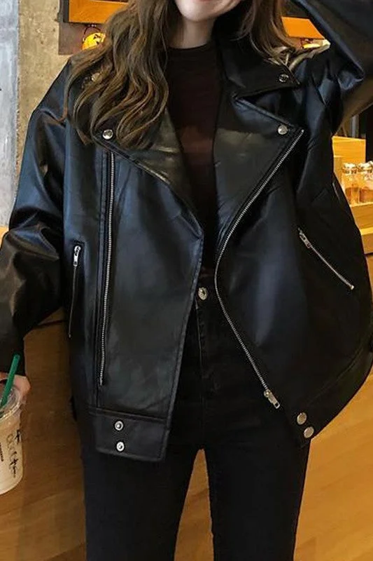 FAUX LEATHER MOTO JACKET Faux Fur Fabric Real Fur Fabric Shearling Fabric